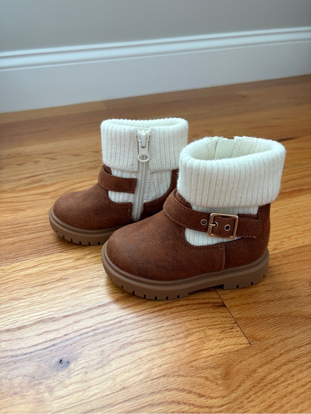 Cat & Jack Brown Boots with Cream Knit Cuff